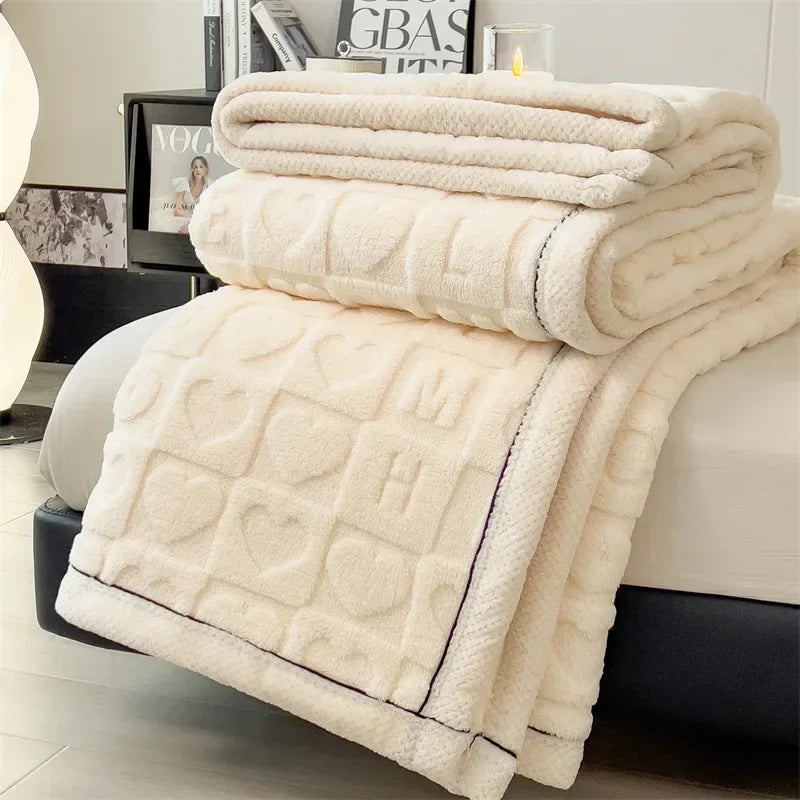 Love Coral Fleece Throw Blanket 3D Heart Plaid Lightweight Super Soft Sofa Cover Winter Blanket