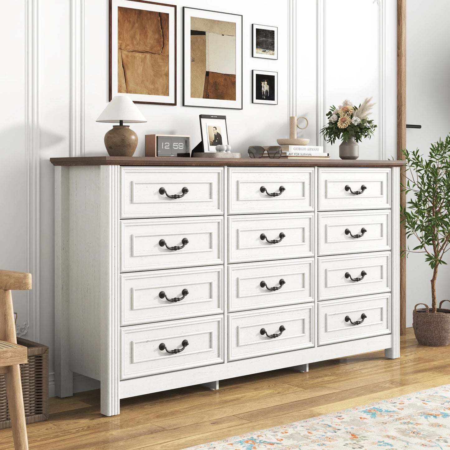 QiaoShiRen Modern Wood Dresser With 12 Drawers For Bedroom