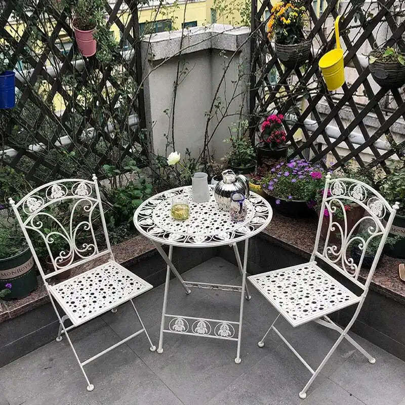 Folding Outdoor Garden Furniture Set Iron Table and Chair Nordic Patio Balcony Lounge Three Piece Set