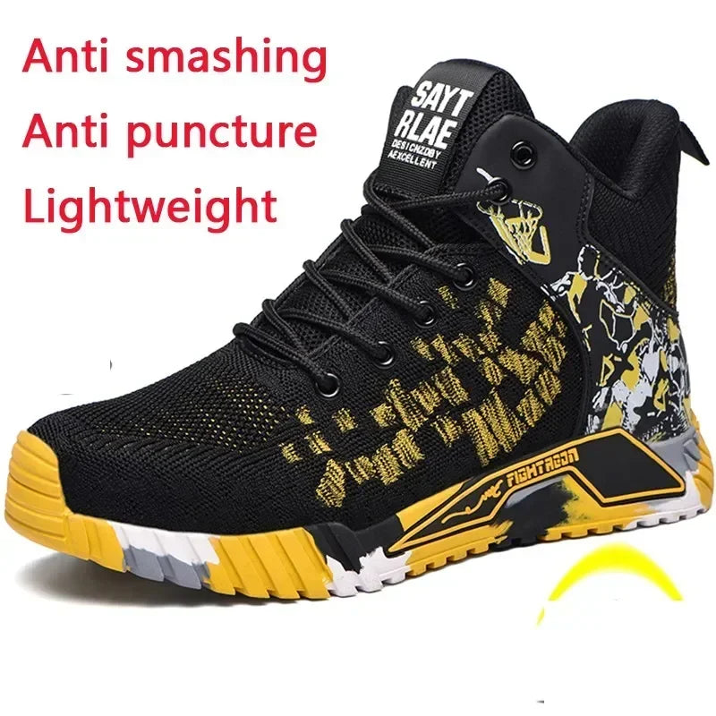 All Seasons Men's Safety Shoes Breathable Steel Toe Cap Impact Proof Puncture Mid Cut Sneakers