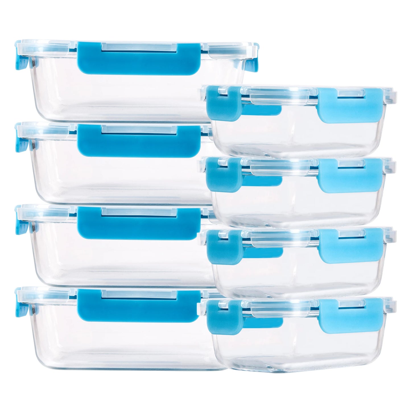 8 Piece Glass Food Storage Containers Set BPA Free Leakproof Microwave and Oven Safe Borosilicate Glass Lock Lid