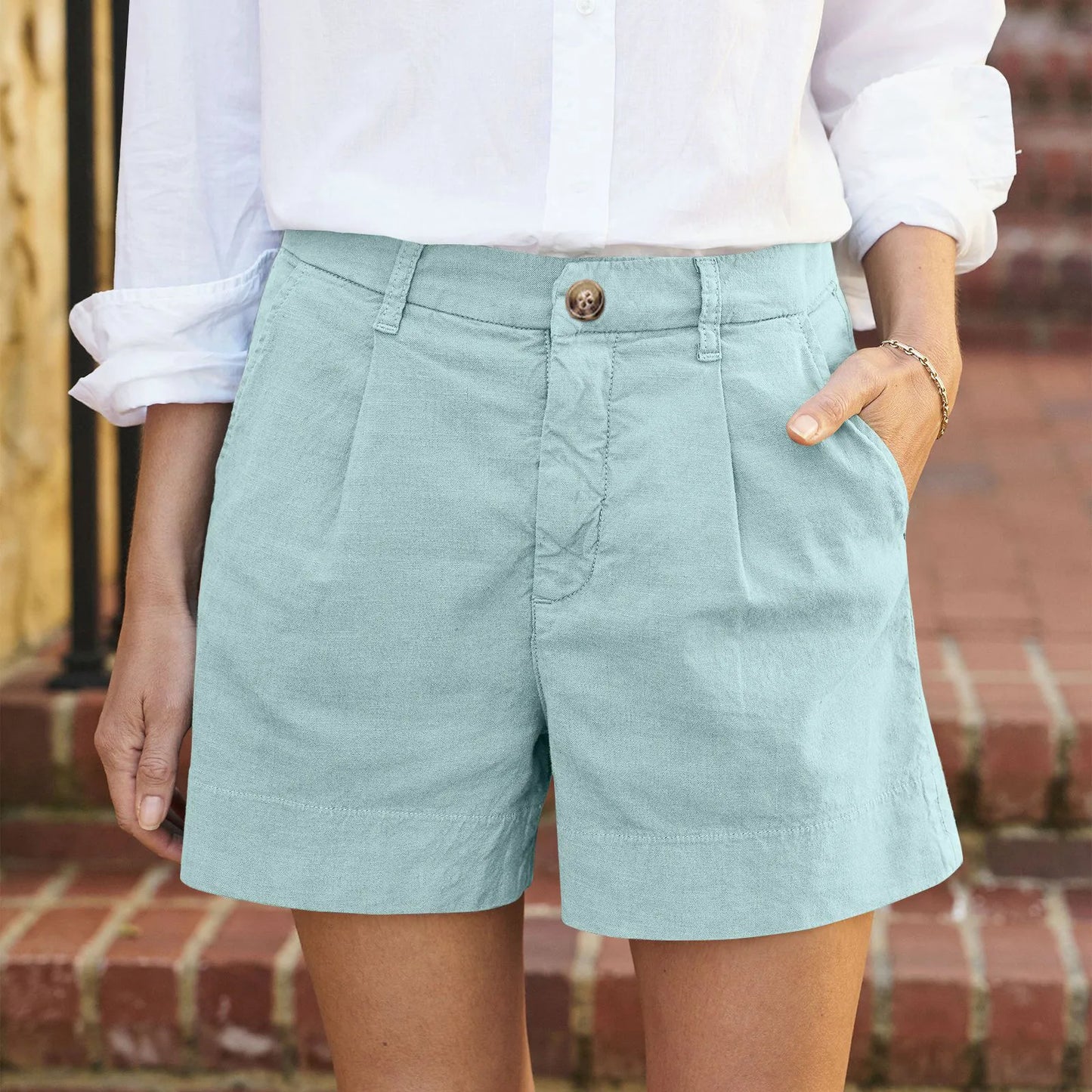 Cotton Linen High Waist Shorts for Women