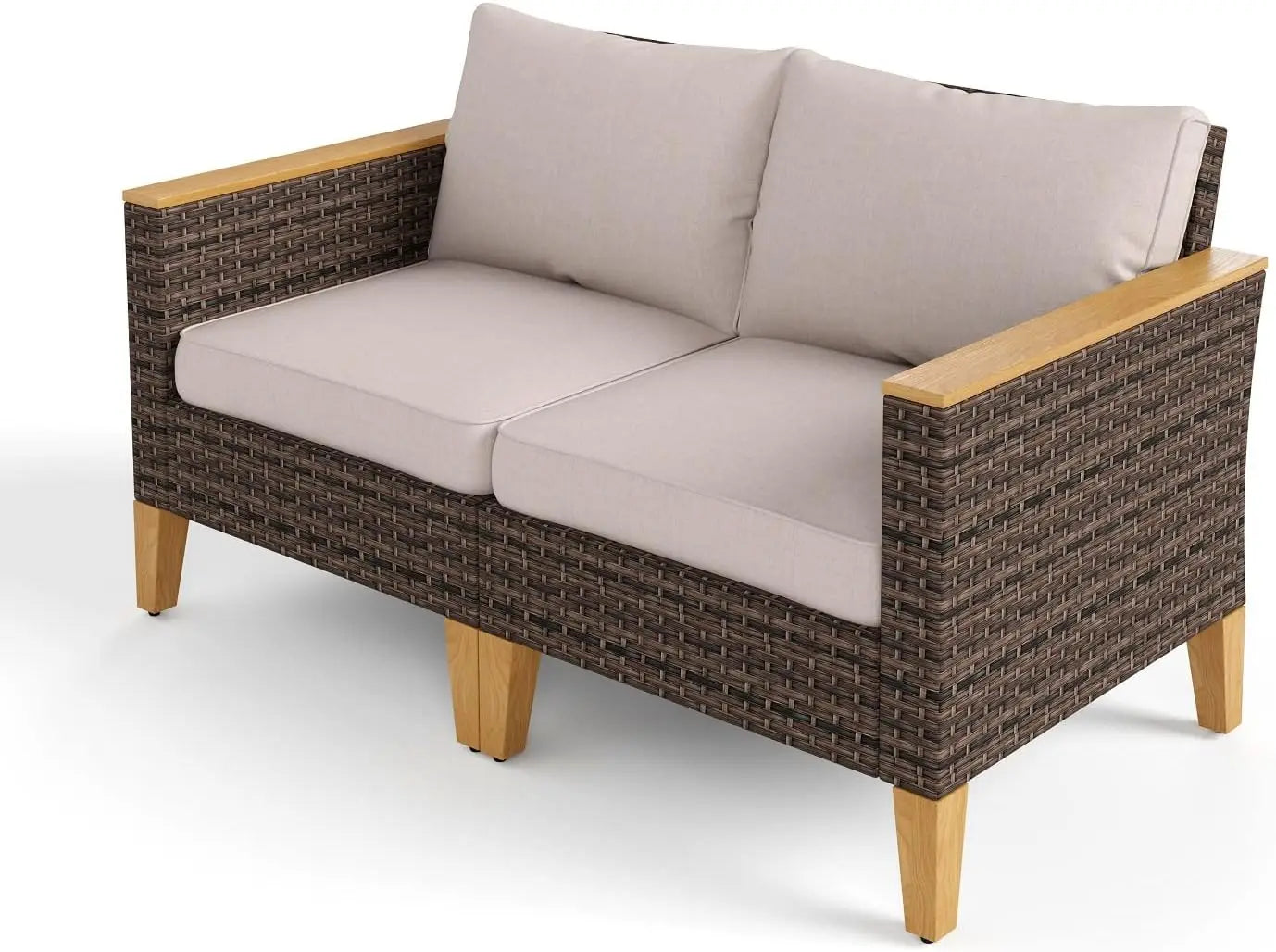 9 Piece Wicker Patio Furniture Set with 56 Inch Fire Pit Table All Weather PE Rattan Patio Sectional Sofa Conversation Set