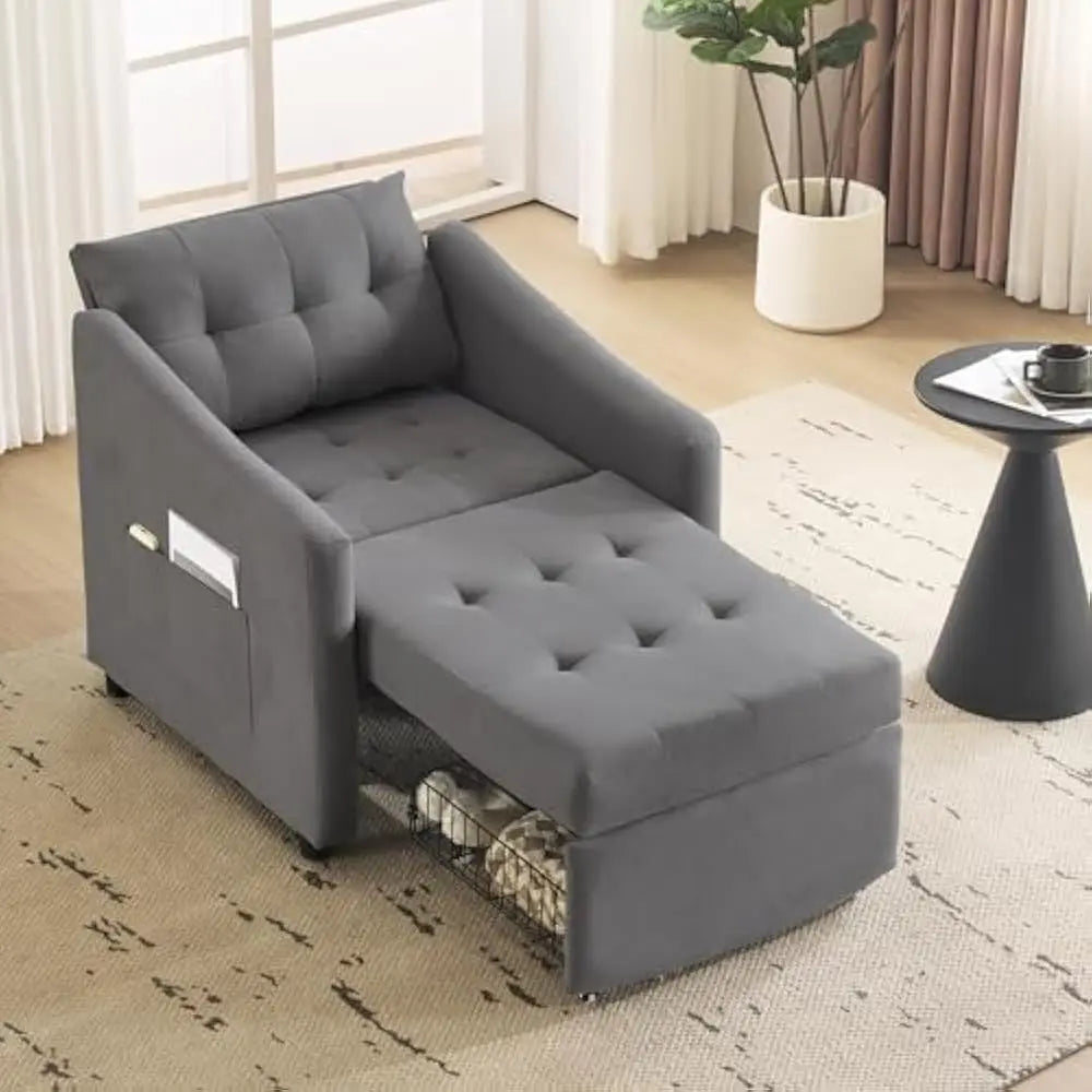 Convertible Sleeper Sofa Chair Bed with Storage and Pillow
