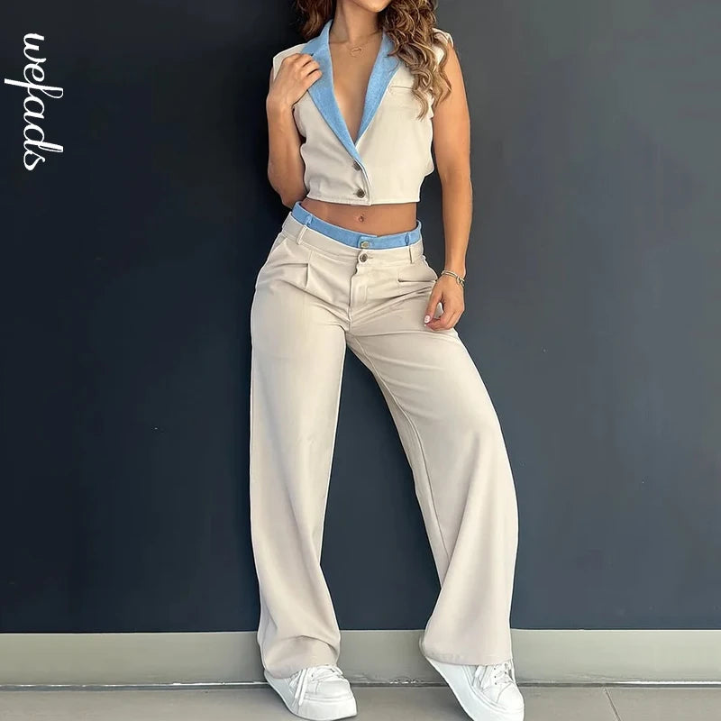 Wefads Women's Summer Fashion Patchwork Two Piece Set