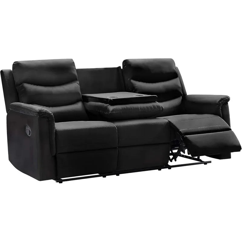 Comfy Scandinavian Leather Sofa Set with Recliners and Cup Holders