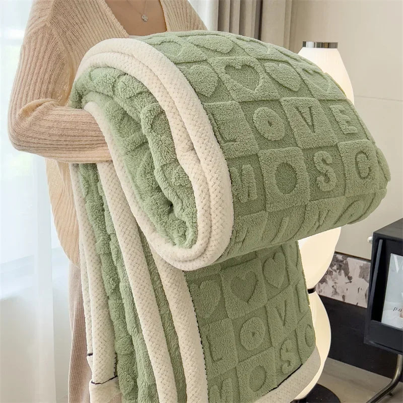 Love Coral Fleece Throw Blanket 3D Heart Plaid Lightweight Super Soft Sofa Cover Winter Blanket