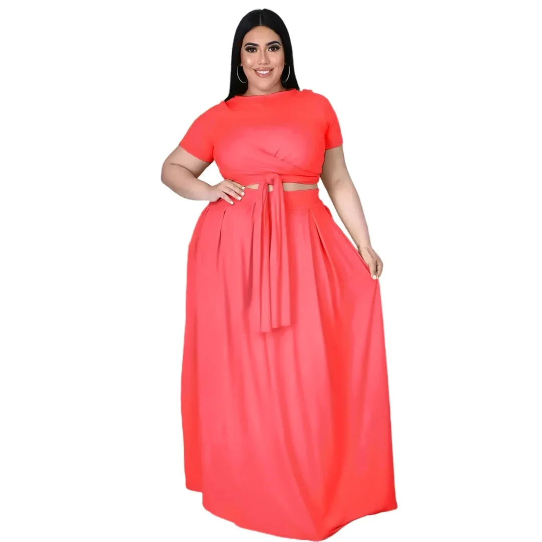 Stylish Plus Size Women's Two-Piece Skirt and Top Set