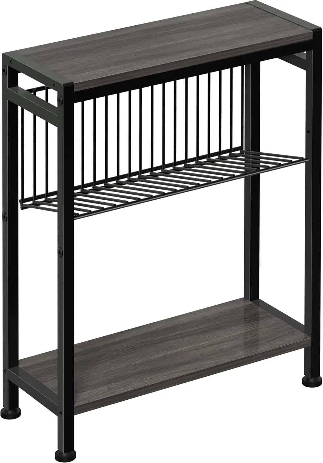 Small Side Table for Small Space 3 Tier Narrow End Table with Magazine Holder Slim Nightstand and Couch Table