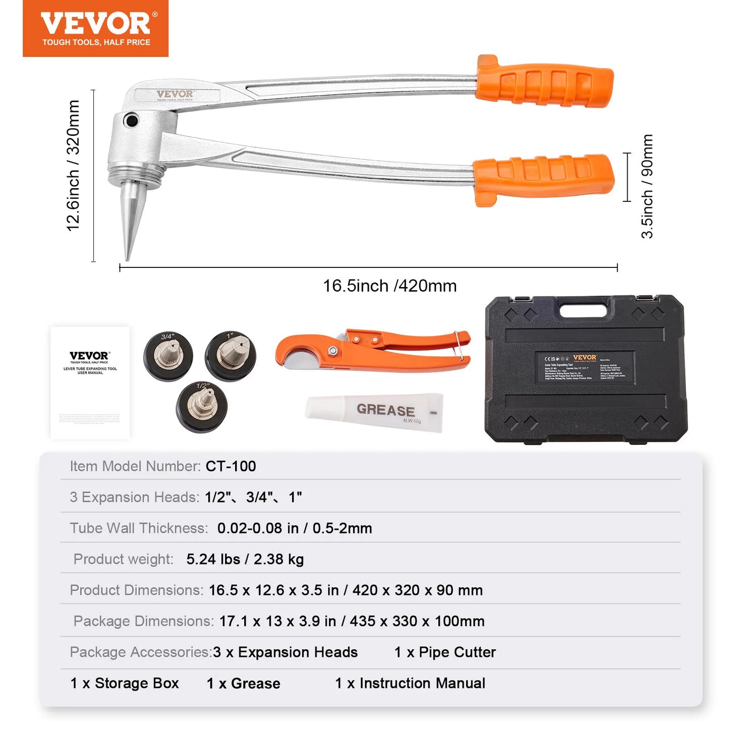 VEVOR Manual Hydraulic Pipe Tube Expander with Cutter Tool
