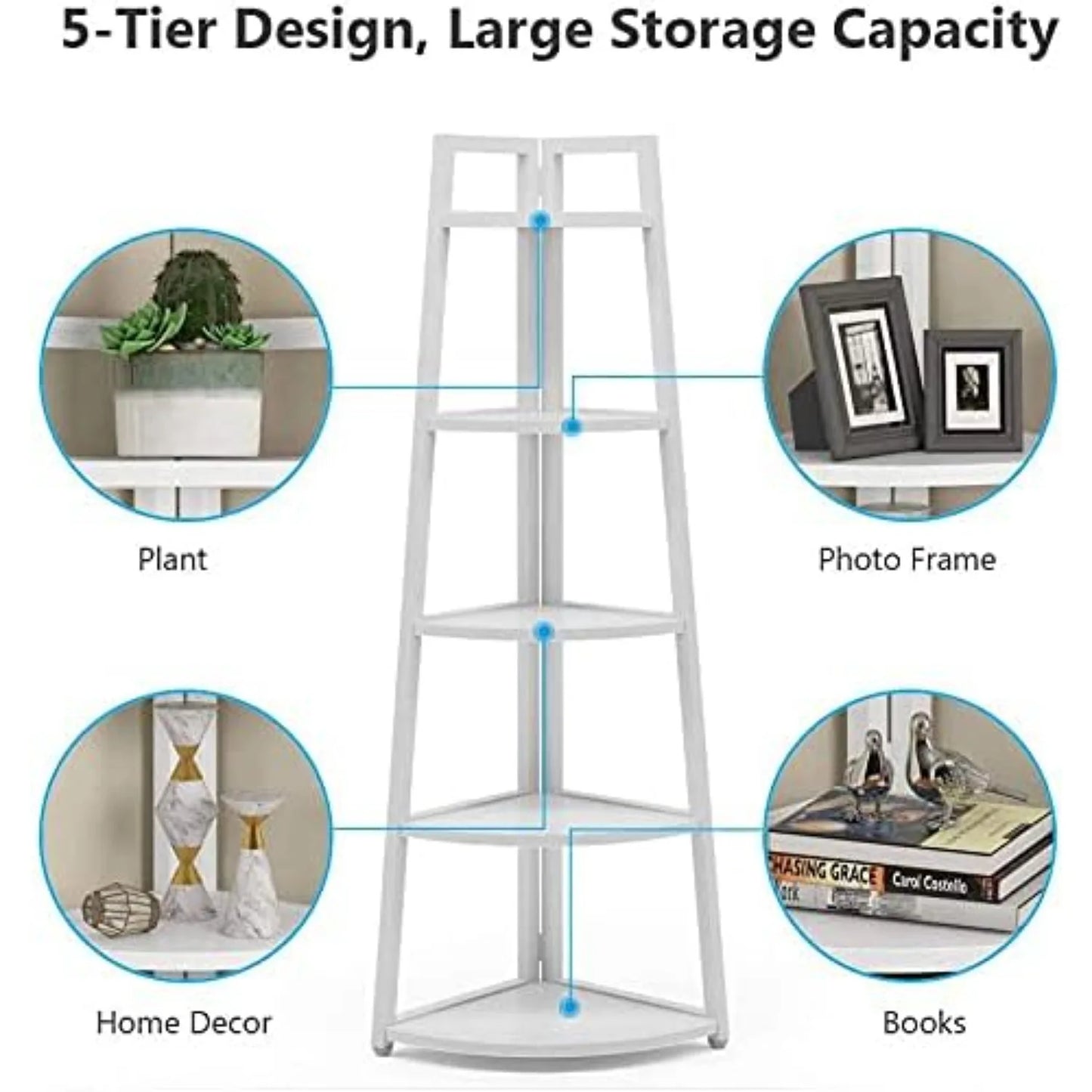 LITTLE TREE 5 Tier Corner Bookshelf And Bookcase Living Room