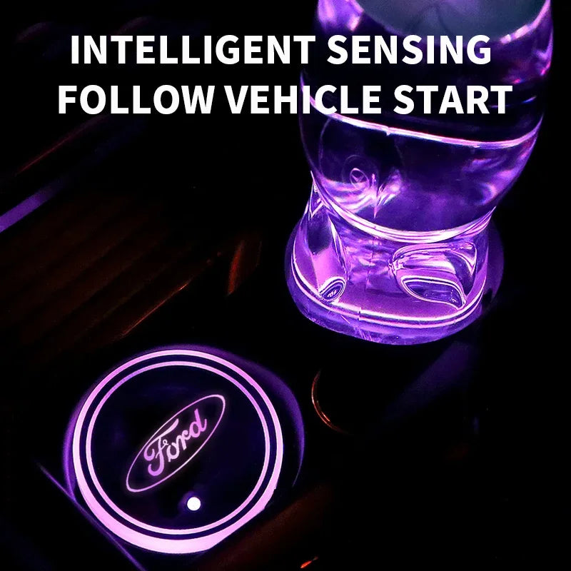 Ford Universal LED Car Cup Holder RGB Light Pad Accessory