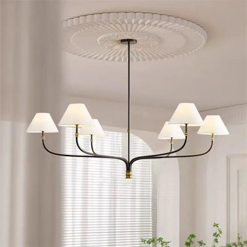Collins Round Chandelier Fabric Branch Lamp Minimalist French Decorative Pendant Light for Hall Bedroom Study Rustic Hanging Light
