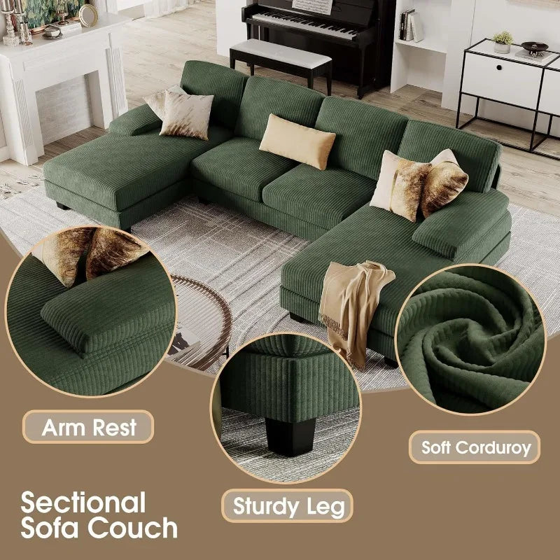 U Shaped Corduroy Sectional Sofa For Modern Living Room