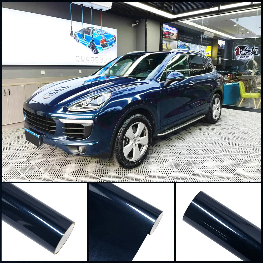 Premium Metallic Navy Blue Wrap PET DIY Vinyl Film Car Whole Body Decal PVC Sticker Protective Cover Auto Tuning Accessories