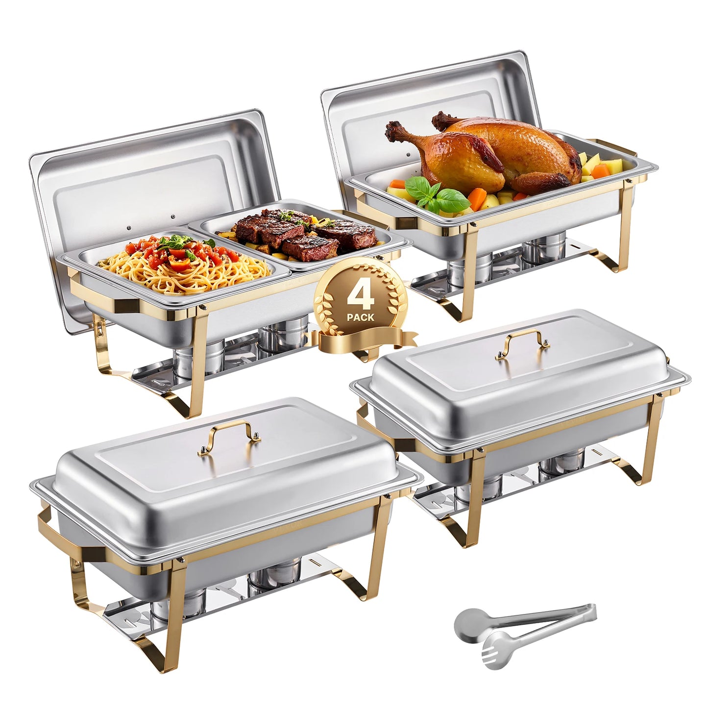 Stainless Steel Chafing Dish Buffet Set with Gold Finish for Elegant Catering