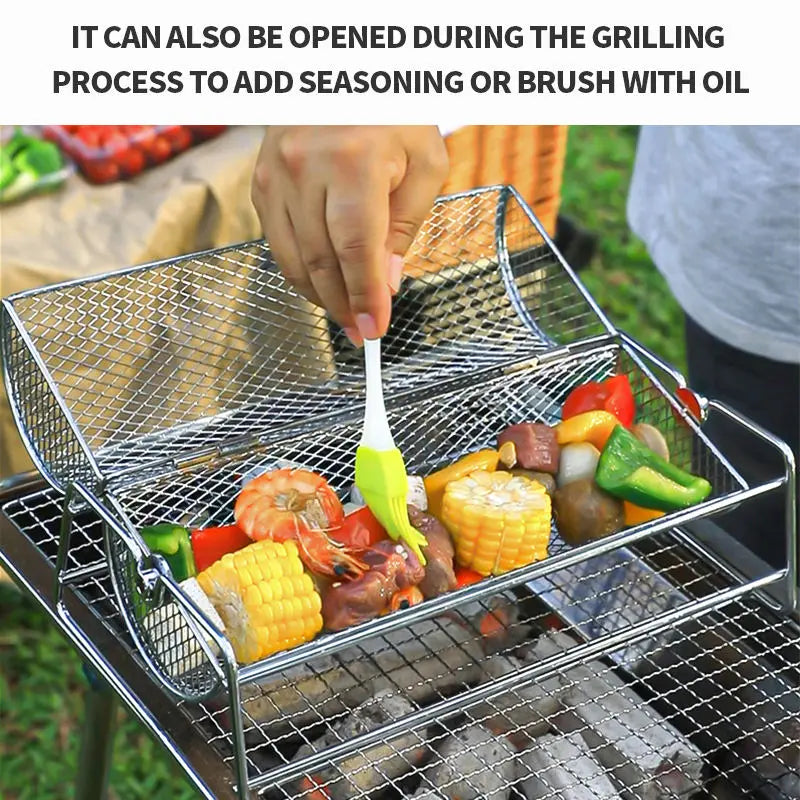 Stainless Steel BBQ Grill Rotisserie Basket for Perfect Roasting