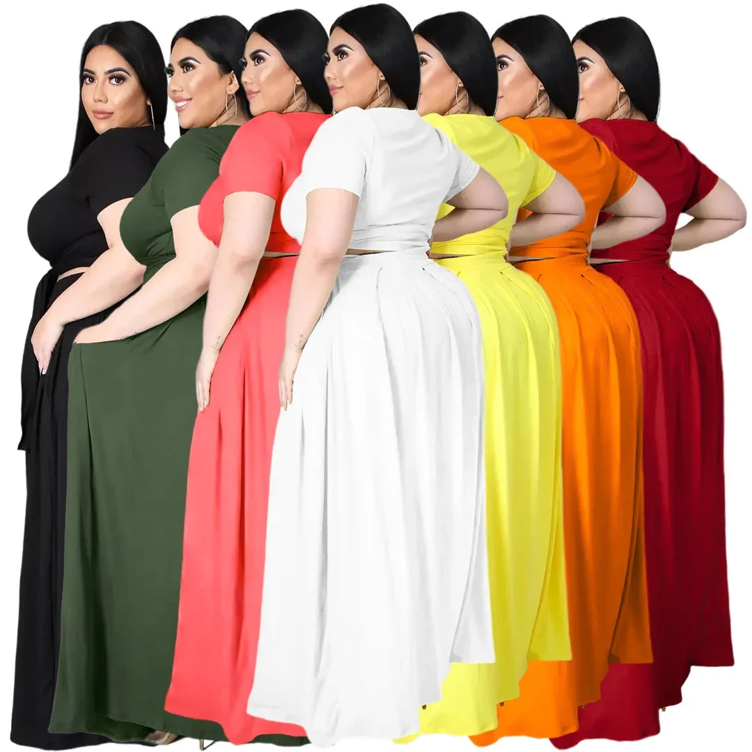 Stylish Plus Size Women's Two-Piece Skirt and Top Set