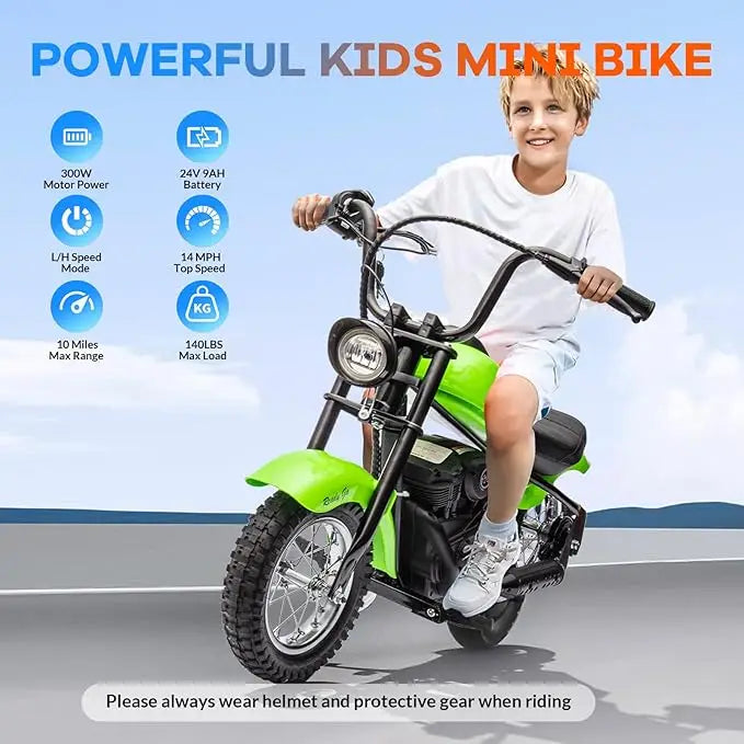 Electric Motorcycle For Kids 24V 250W Two Speed Up To 14MPH 60Min LED Lights