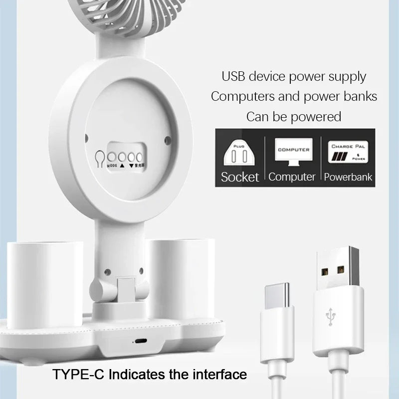 Rechargeable LED Table Lamp with Clock and Fan Features