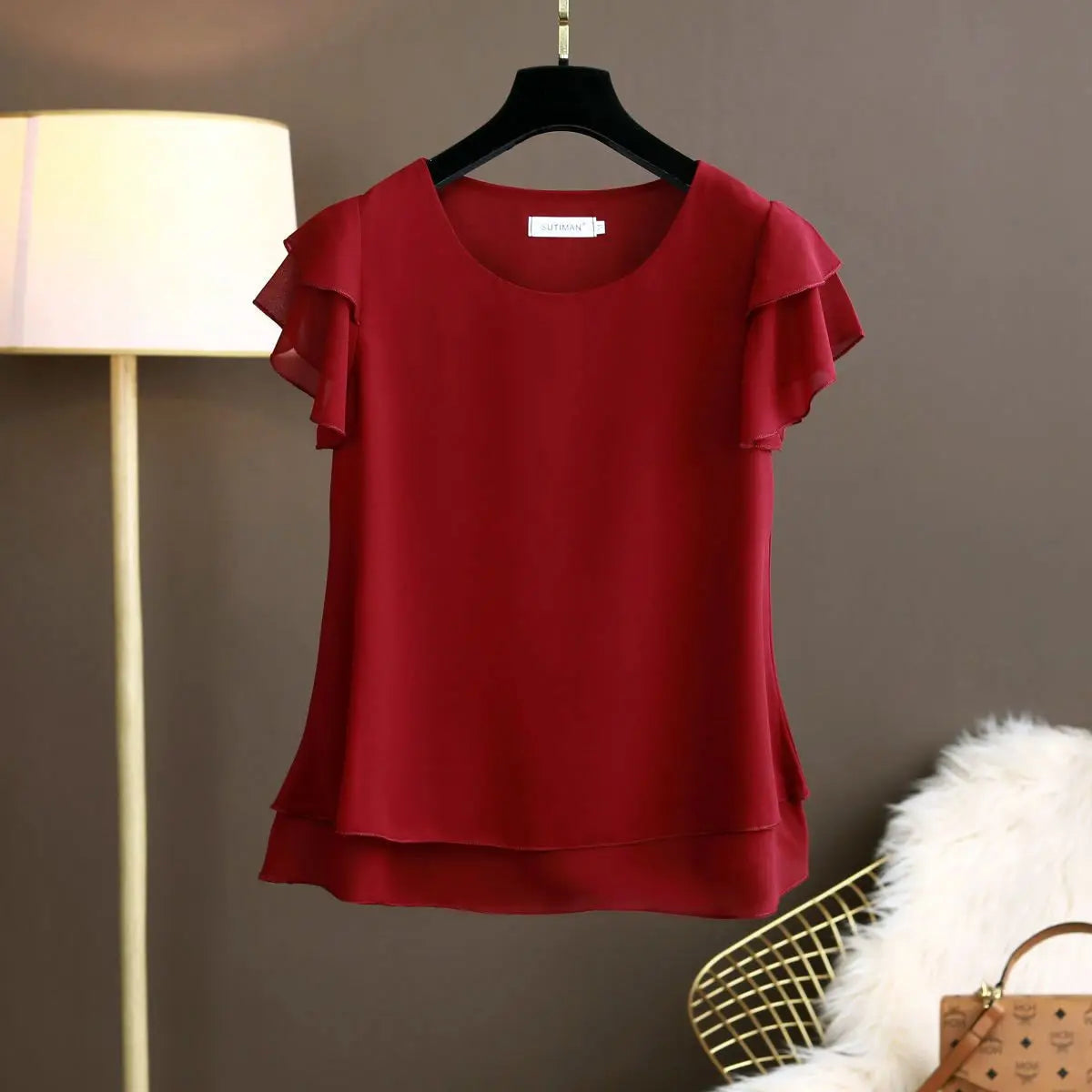 YUQI Fashion Summer Plus Size Loose Casual Chiffon Blouse Top