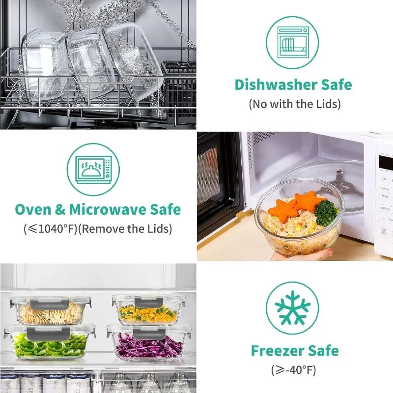 34pcs Glass Food Storage Containers With Lids Set Leak Proof