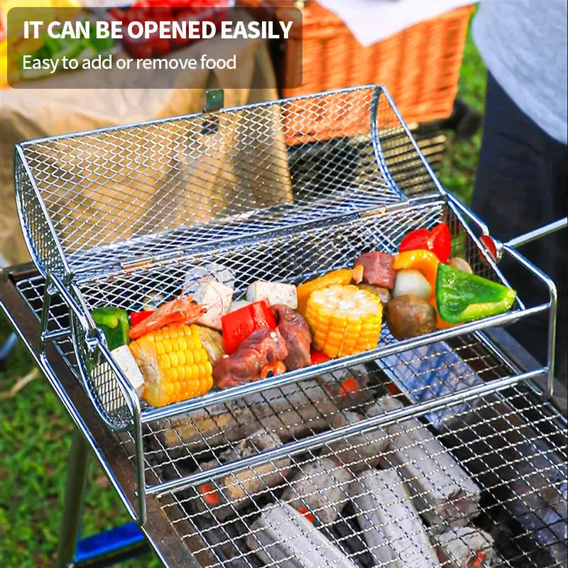 Stainless Steel BBQ Grill Rotisserie Basket for Perfect Roasting