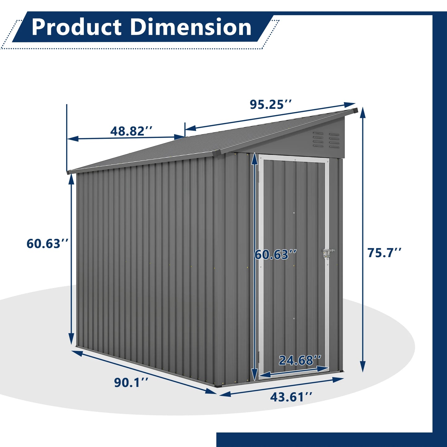 LZBEITEM 4 Foot x 8 Foot Metal Side Storage Shed Outdoor Garden Cabinet Grey