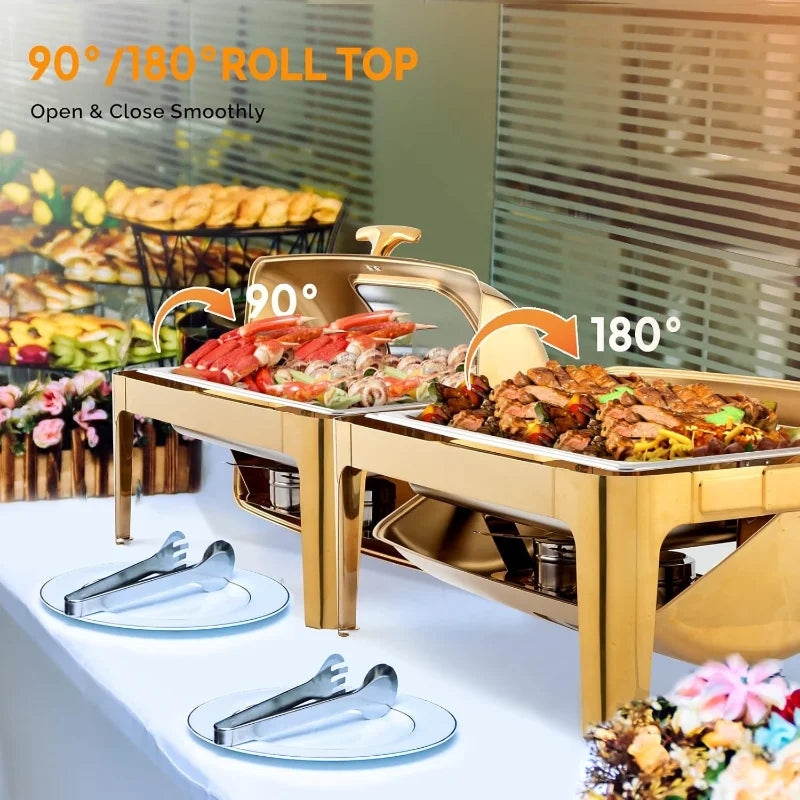 Roll Top Chafing Dish Buffet Set Stainless Steel NSF Pack