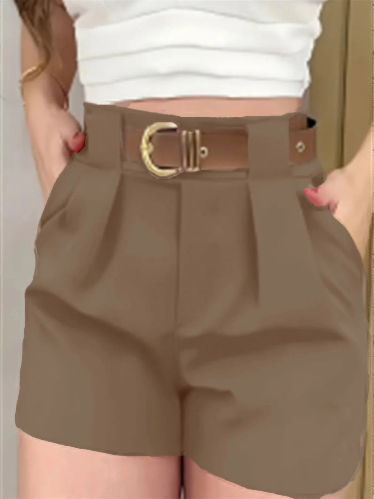DOHTIH Women High Waist Belted Shorts Elegant Casual Pants