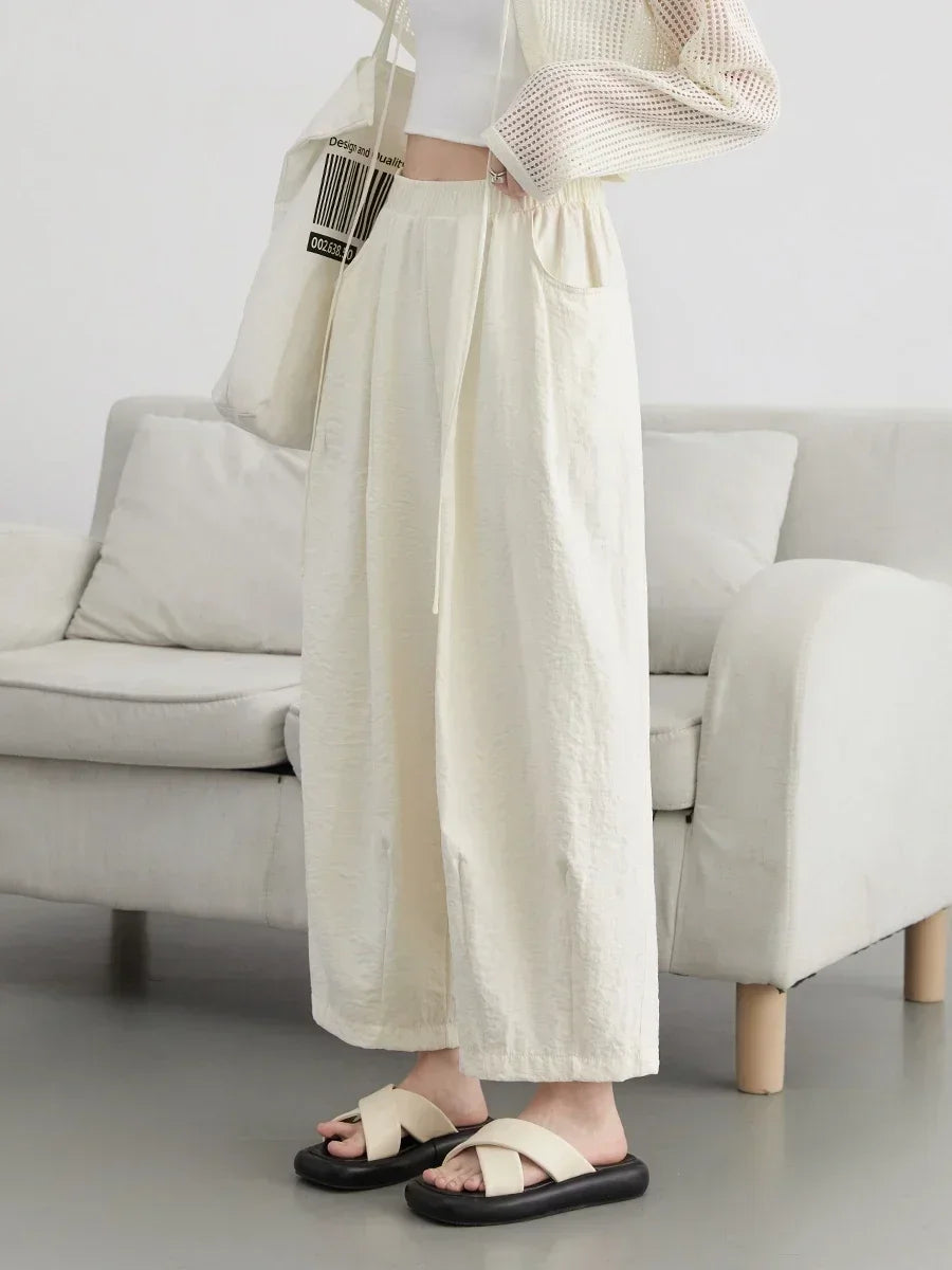 Chic Ven Pleated Wide Leg Women Pants With Elastic Waist