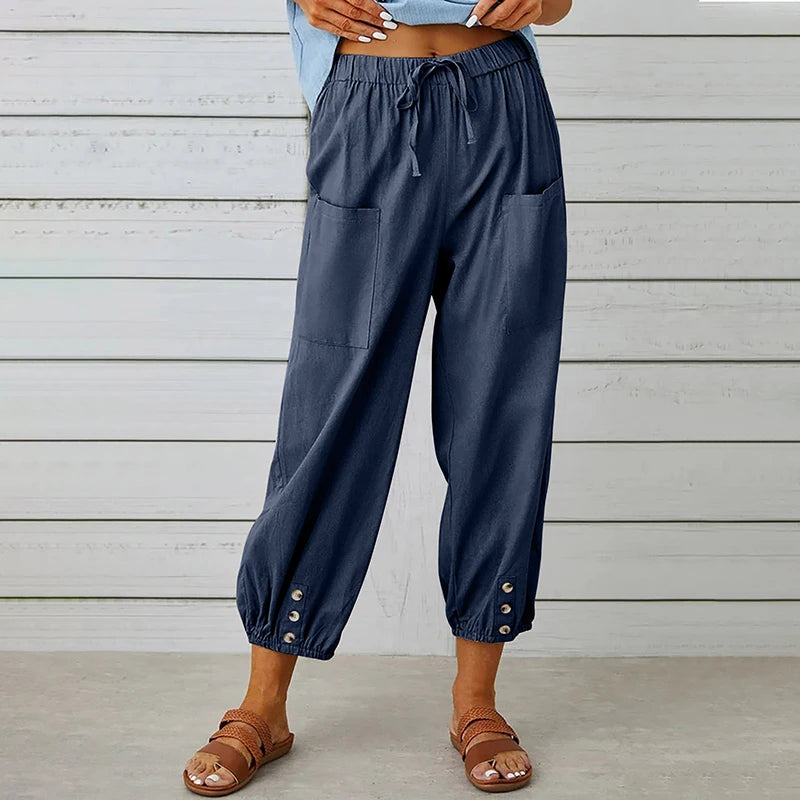Women’s Loose Fit Cotton Linen Wide Leg Trousers for Comfort