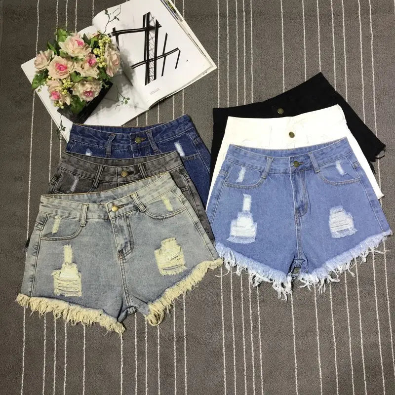 CN Guangdong High Waist Hollow Out Denim Shorts Women
