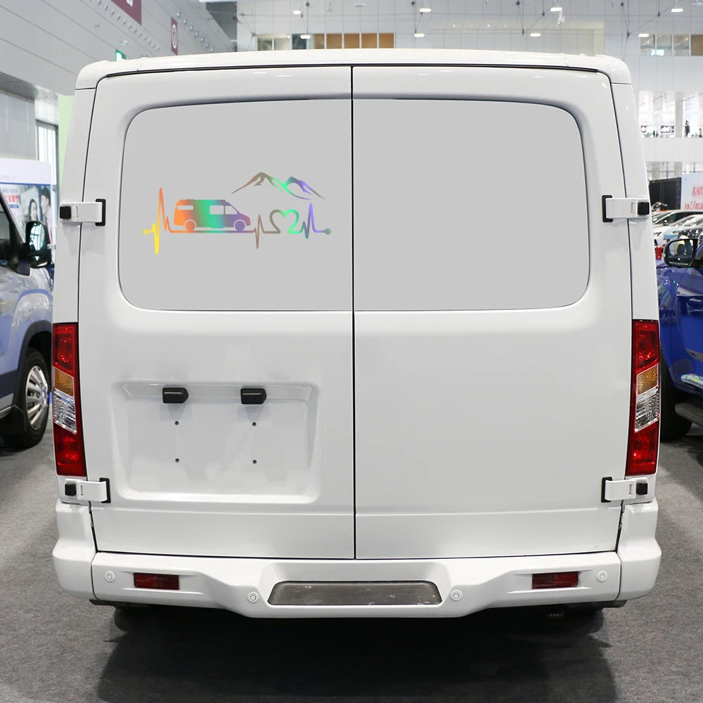 Various Sizes Camper Van Vinyl Decal Mountain Style Sticker Waterproof Auto Decoration for Car Body Bumper Rear Window Laptop