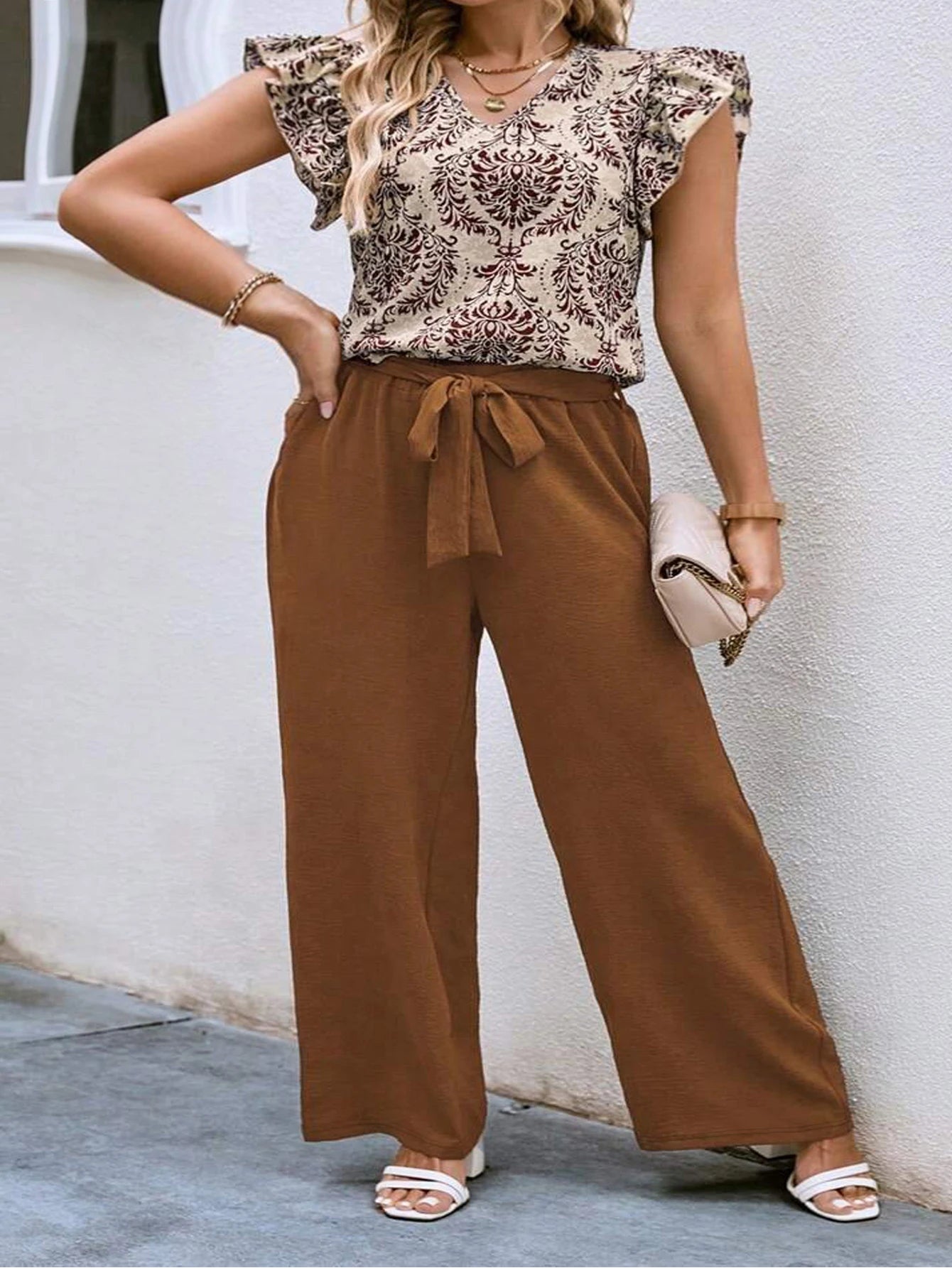 Plus Size Casual V-neck Two Piece Set for Summer