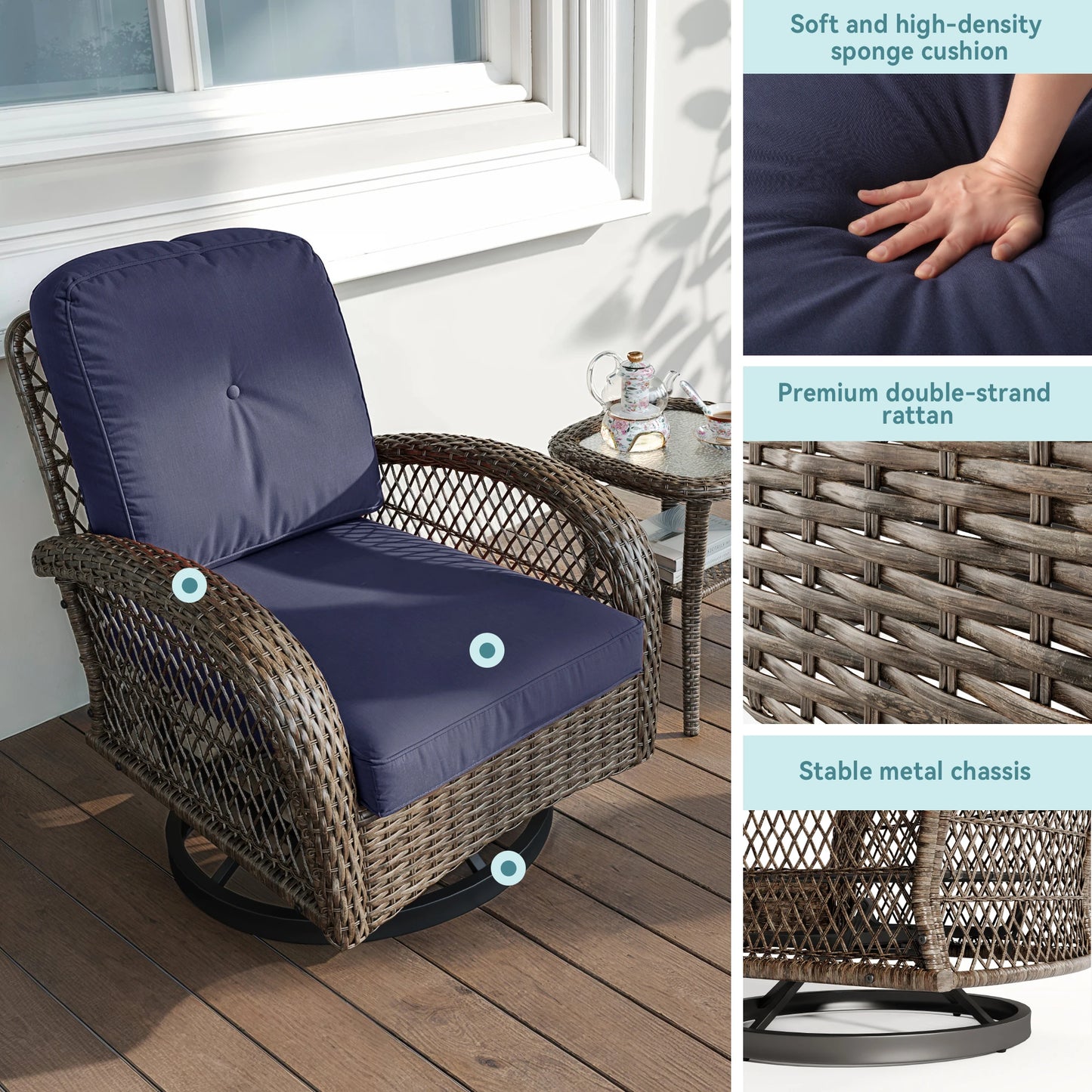 Cozy Outdoor Patio Furniture Set With Rotating Rocking Chairs