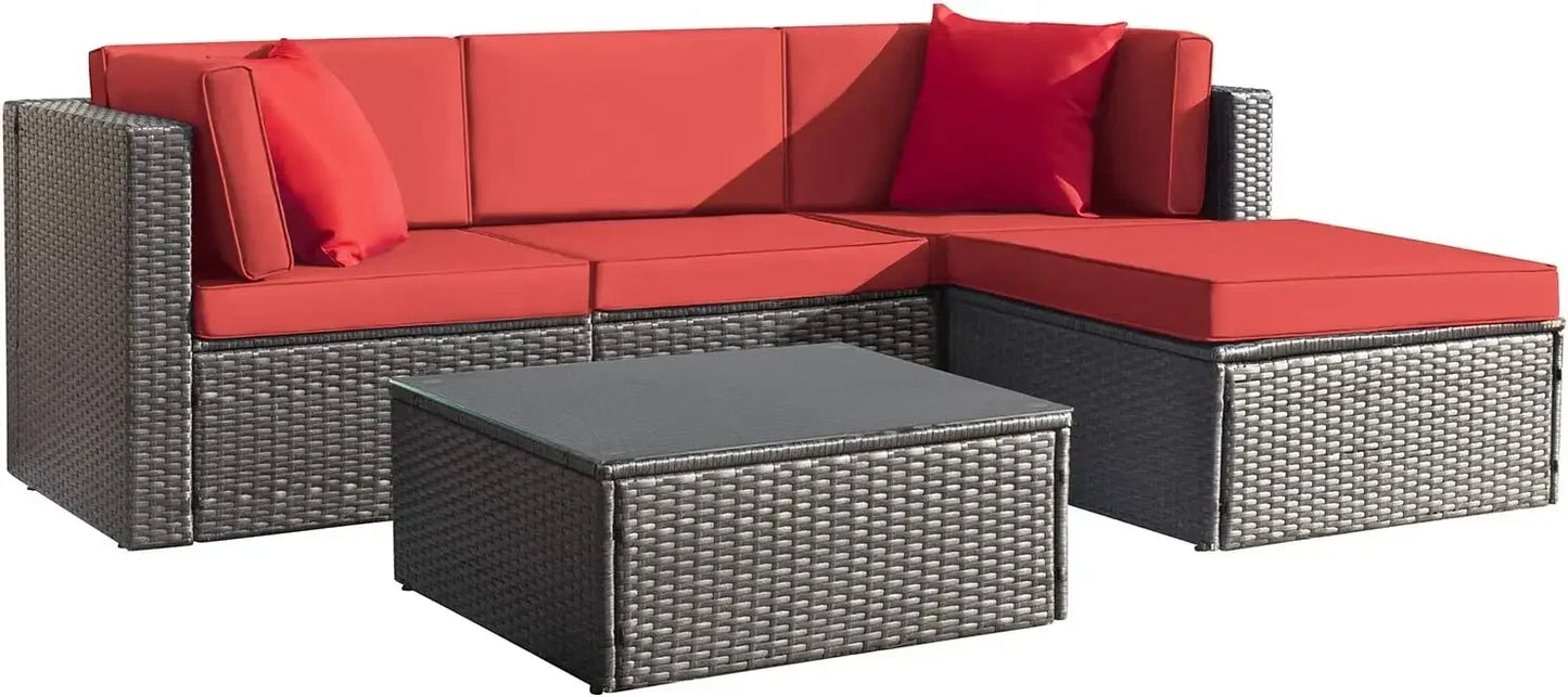 2/5 Pieces All Weather Outdoor Sectional Patio Furniture Set Wicker Rattan Sofa