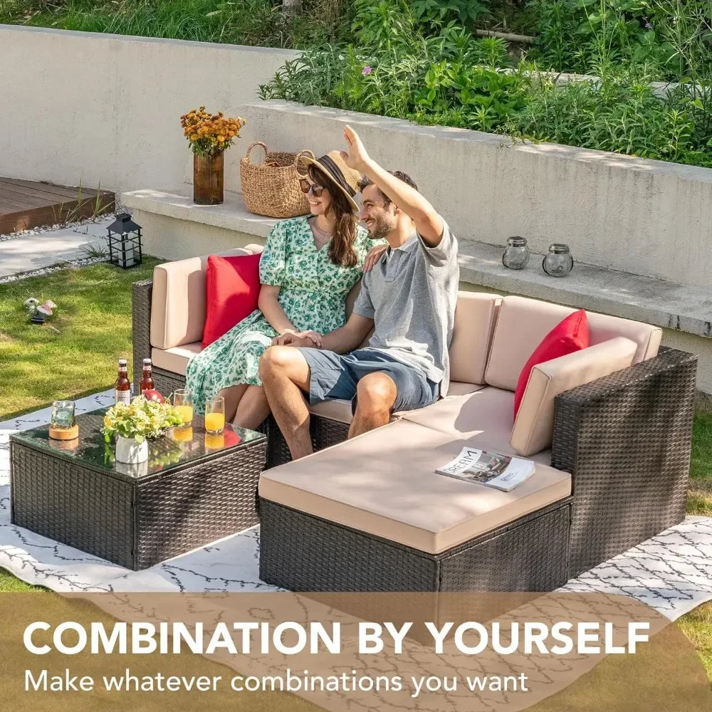 2/5 Pieces All Weather Outdoor Sectional Patio Furniture Set Wicker Rattan Sofa