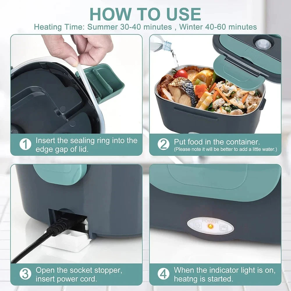 Electric Heating Lunch Box Portable Stainless Steel Food Container
