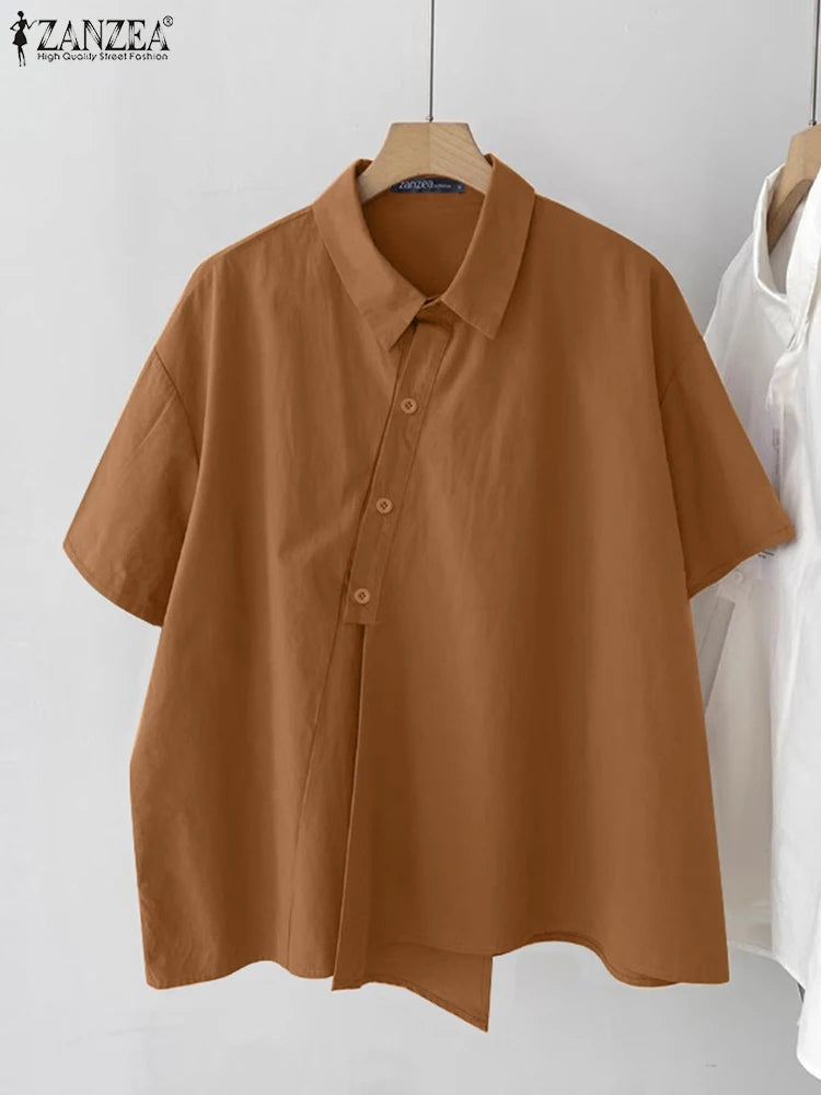 ZANZEA Women Loose Lapel Neck Button Front Shirt Blouse