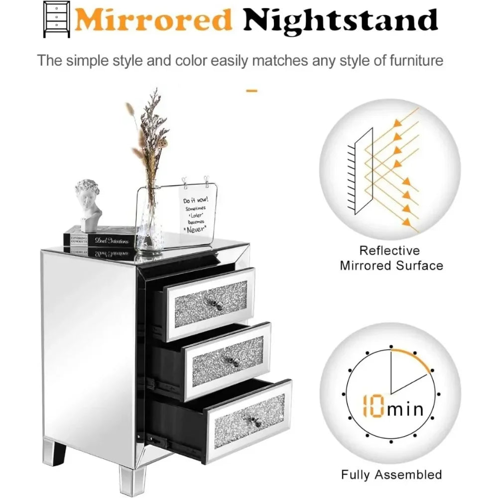 Mirrored Nightstand Set of Two for Stylish Living Rooms