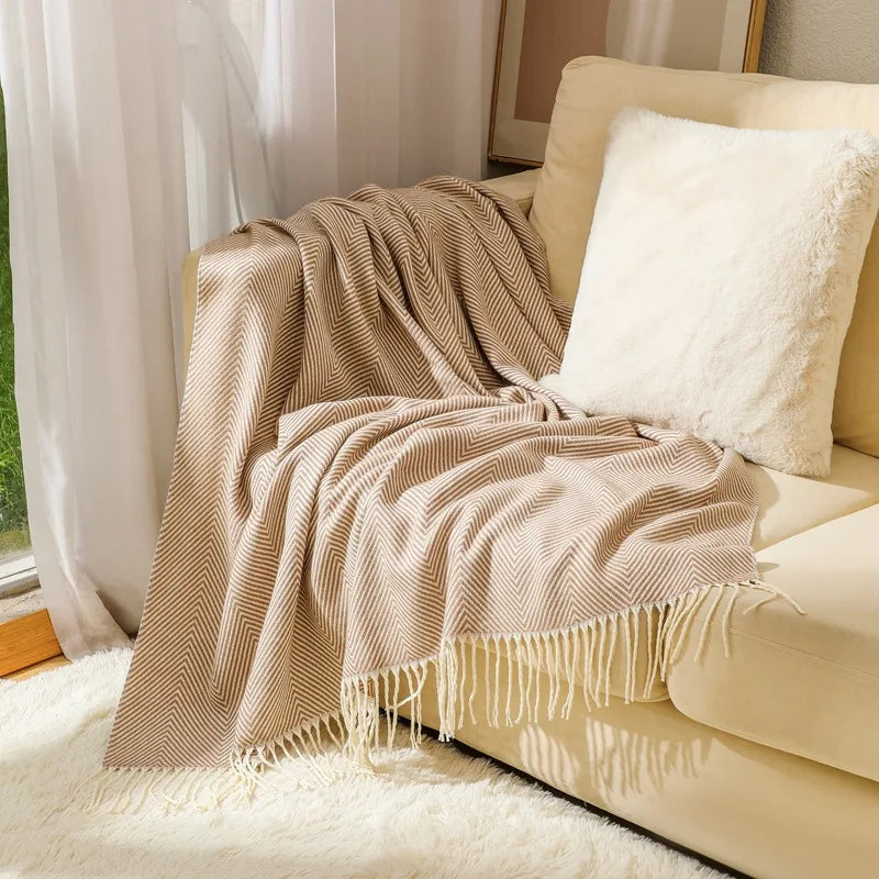 Nordic Stripes Throw Blanket Sofa Cover Bed End Towel Bedroom Decoration Leisure Soft Shawl Warm Boho Decor Bedspread