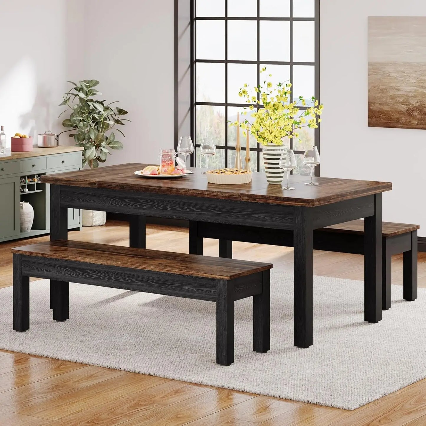 Little Tree Farmhouse Dining Table Set for 4-6 Benches