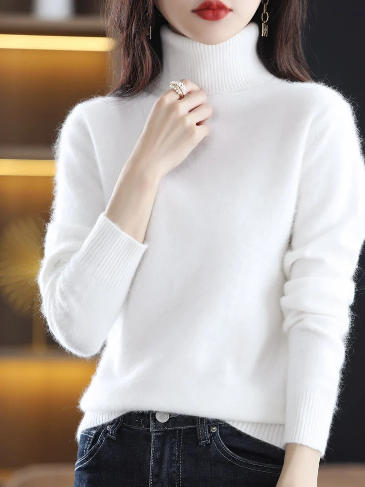 LHZSYY Mink Cashmere Turtleneck Sweater for Women Warm