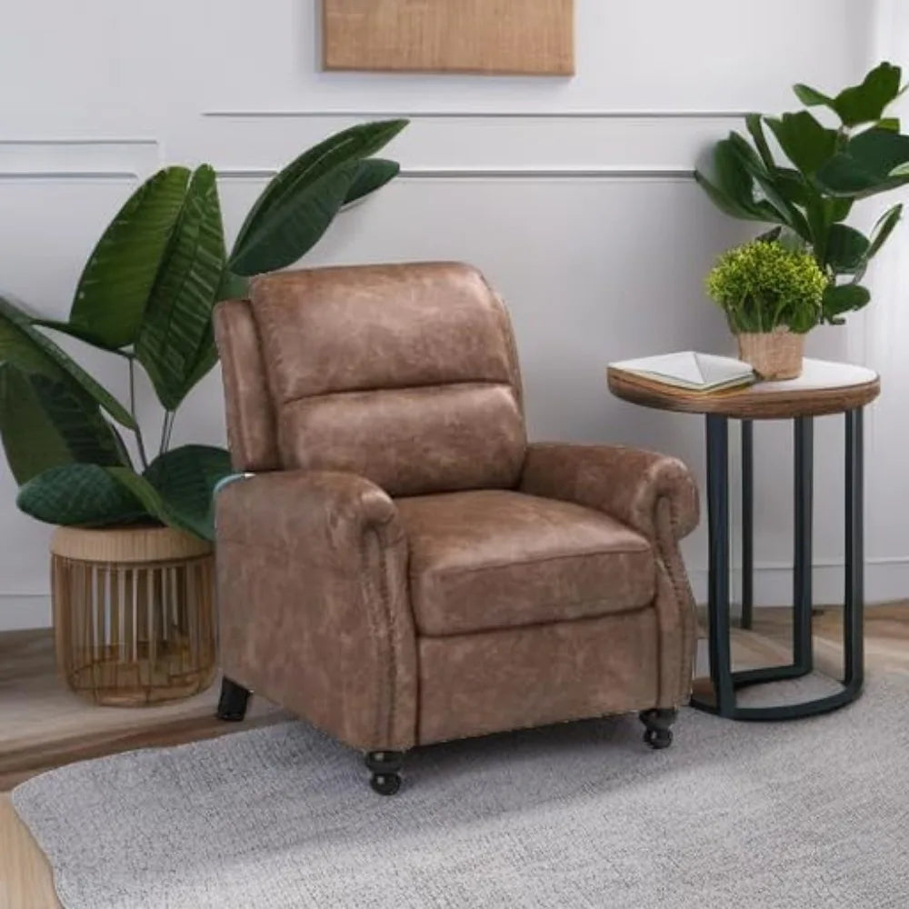 XMSJ Pushback Recliner Chair Faux Leather Armchair Rivet