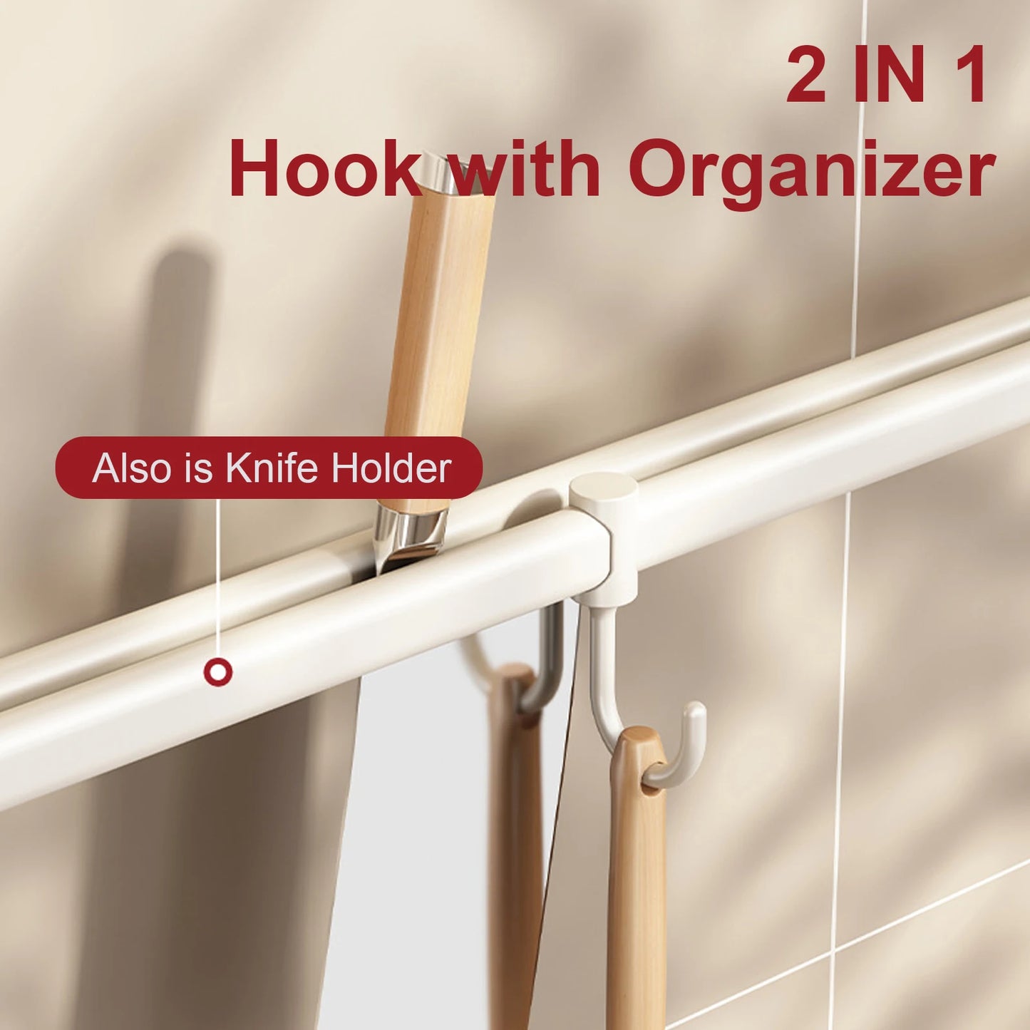 RUITHOEC Wall Mounted Kitchen Hook Rack No Punching Rail