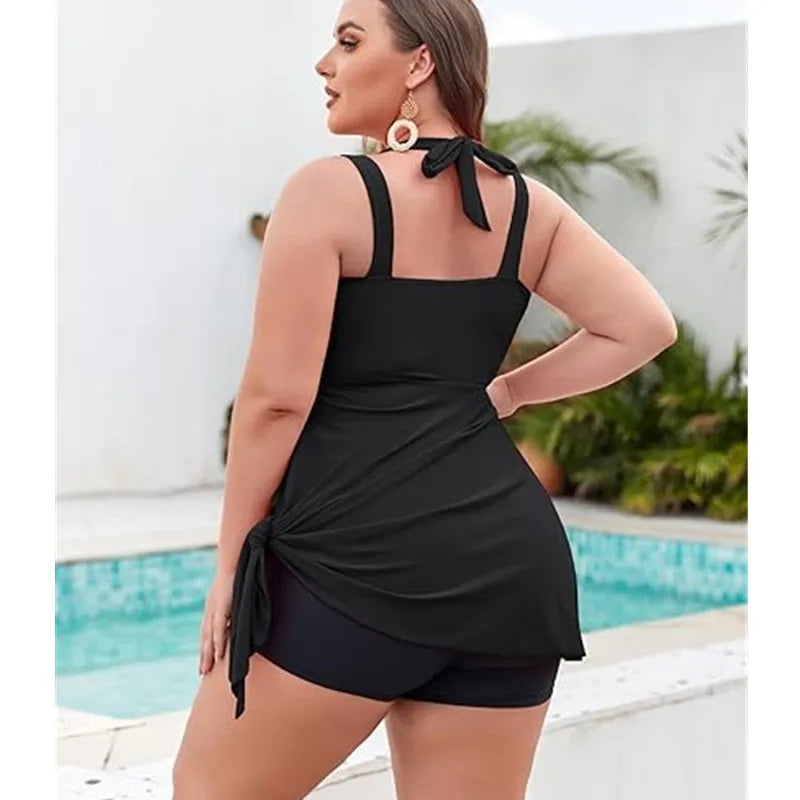 Women Plus Size Floral Tankini Swimdress with Boyshort
