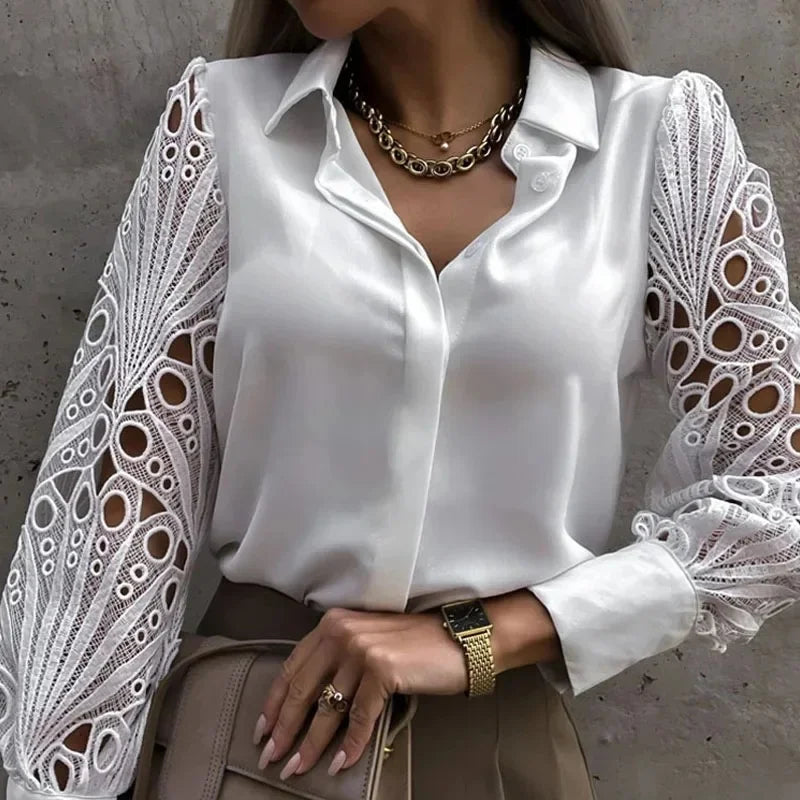 CN Guangdong Womens Lace Hollow Out Blouse Top