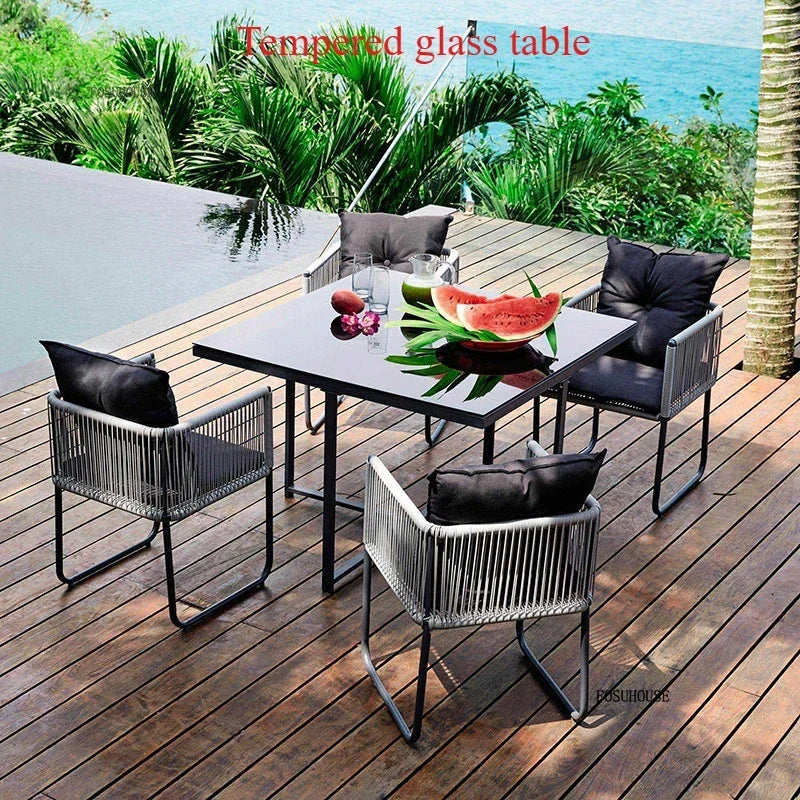 Outdoor PE Rattan Table and Chair Set Garden Furniture for Balcony Courtyard and Villa