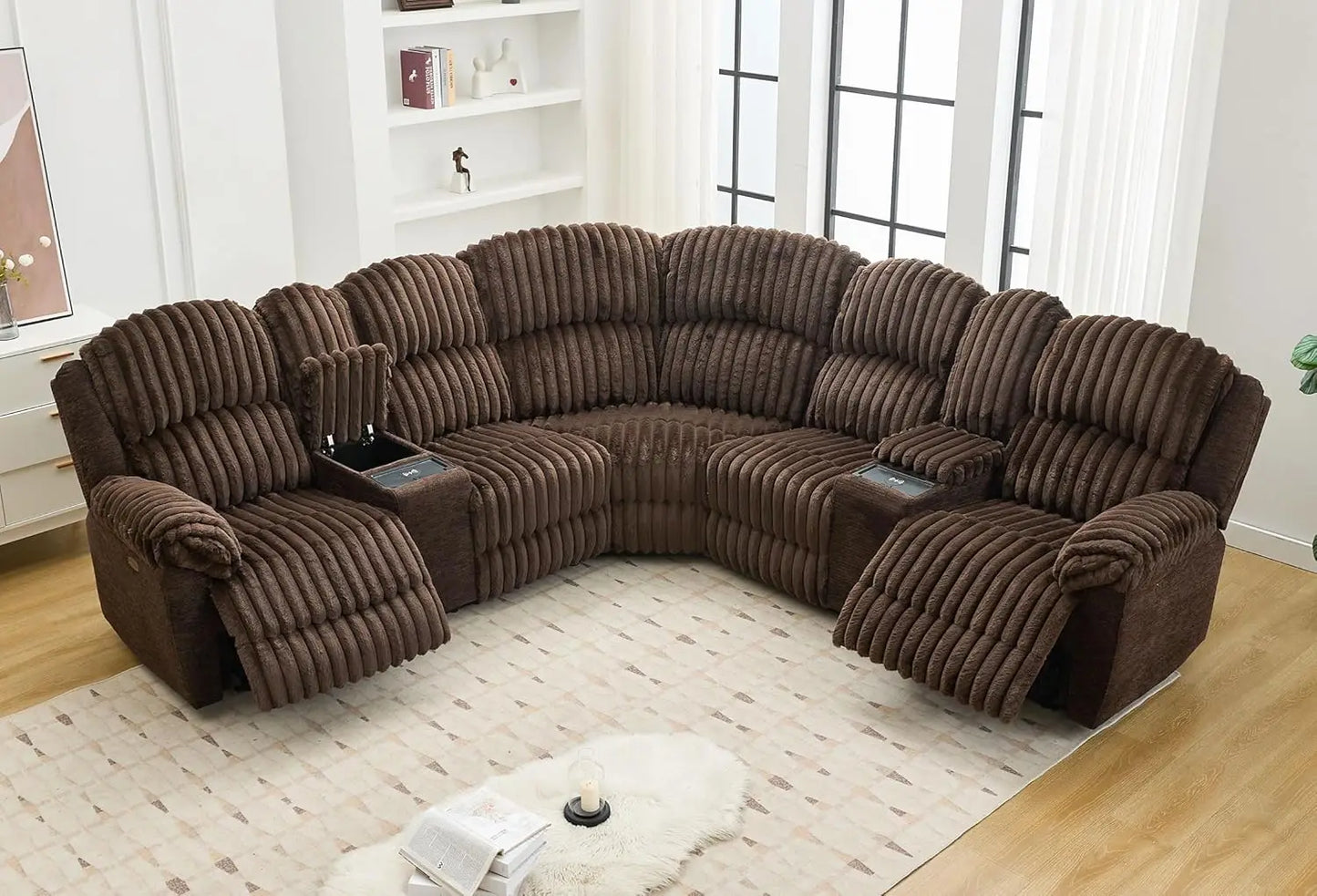 TODRANICN Power Reclining L Shaped Fuzzy Rabbit Plush Sofa